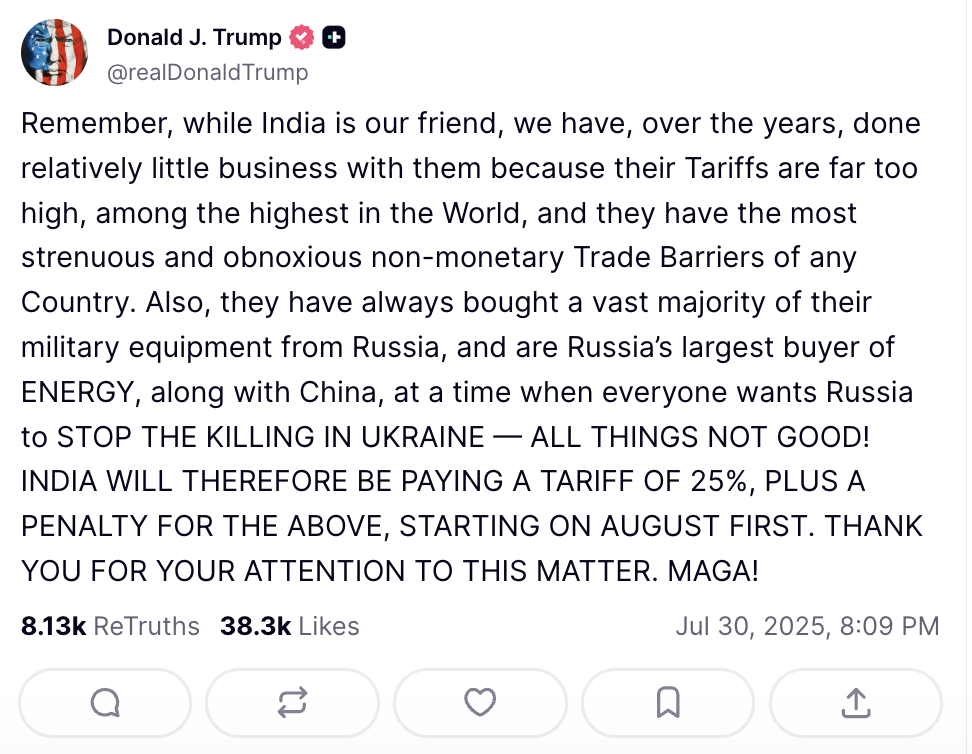 trump announces india 25% tariff